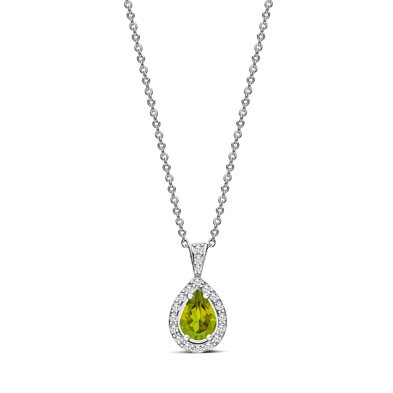 Sterling Silver Peridot & CZ Pear Drop Pendant