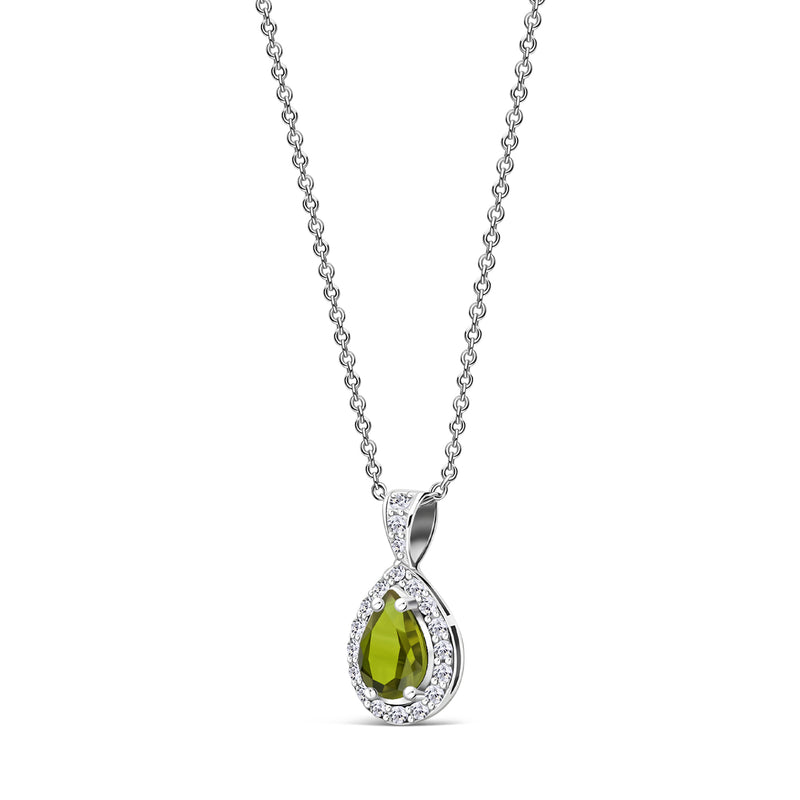 Sterling Silver Peridot & CZ Pear Drop Pendant