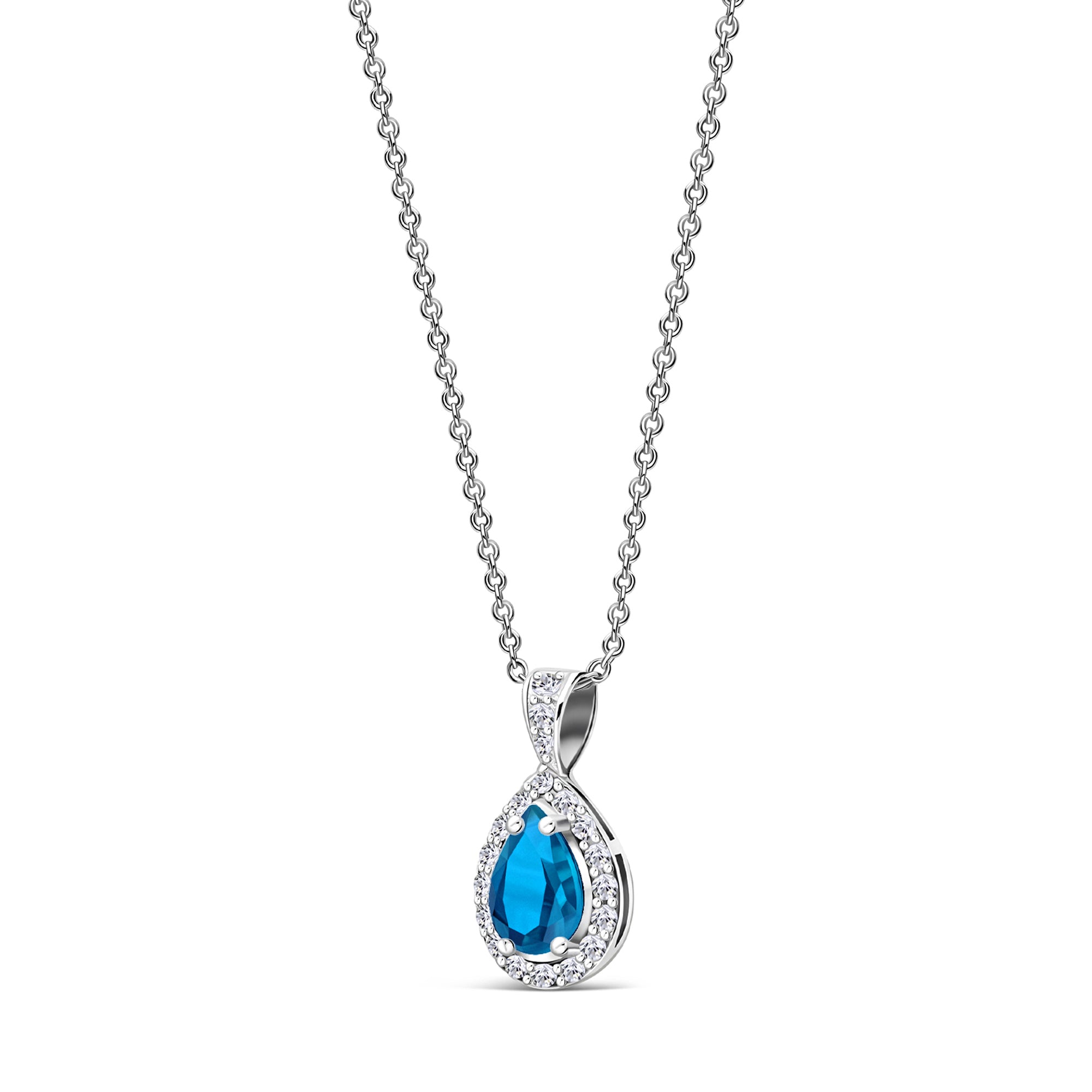 Sterling Silver Swiss Blue Topaz & CZ Pear Drop Pendant