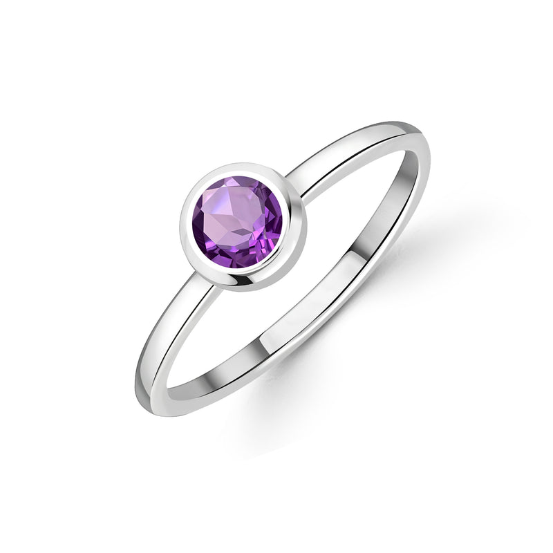 Sterling Silver Amethyst 5mm Round Ring