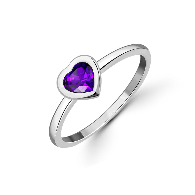 Sterling Silver Amethyst Heart Ring