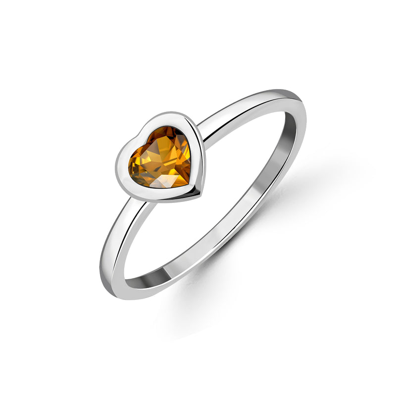 Sterling Silver Citrine Heart Ring