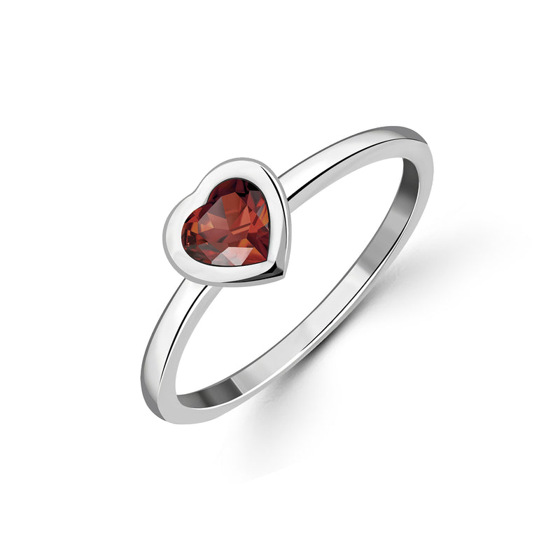 Sterling Silver Garnet Heart Ring