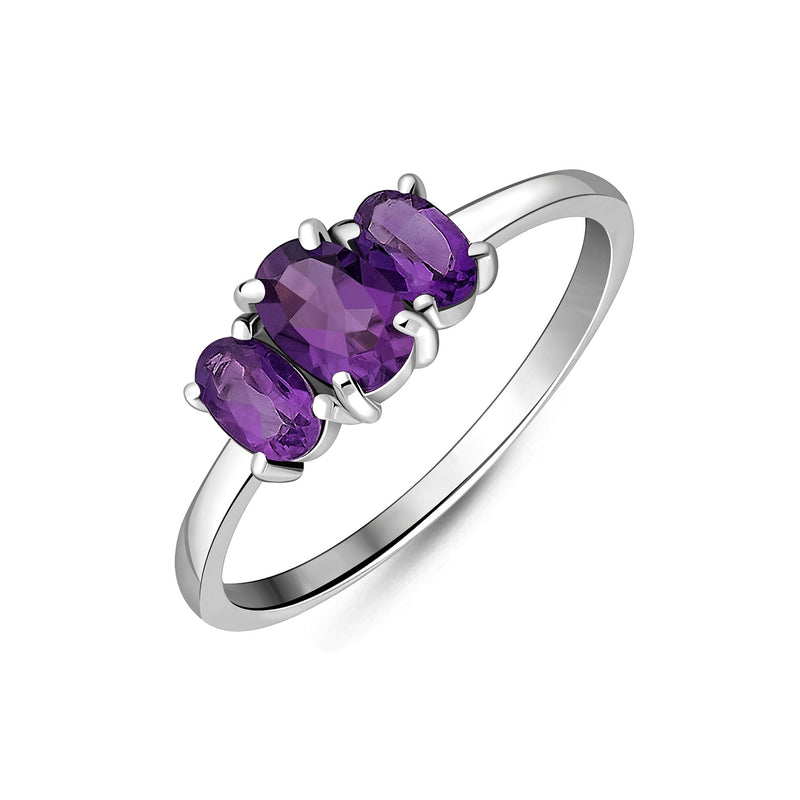 Sterling Silver Amethyst Oval Trilogy Ring