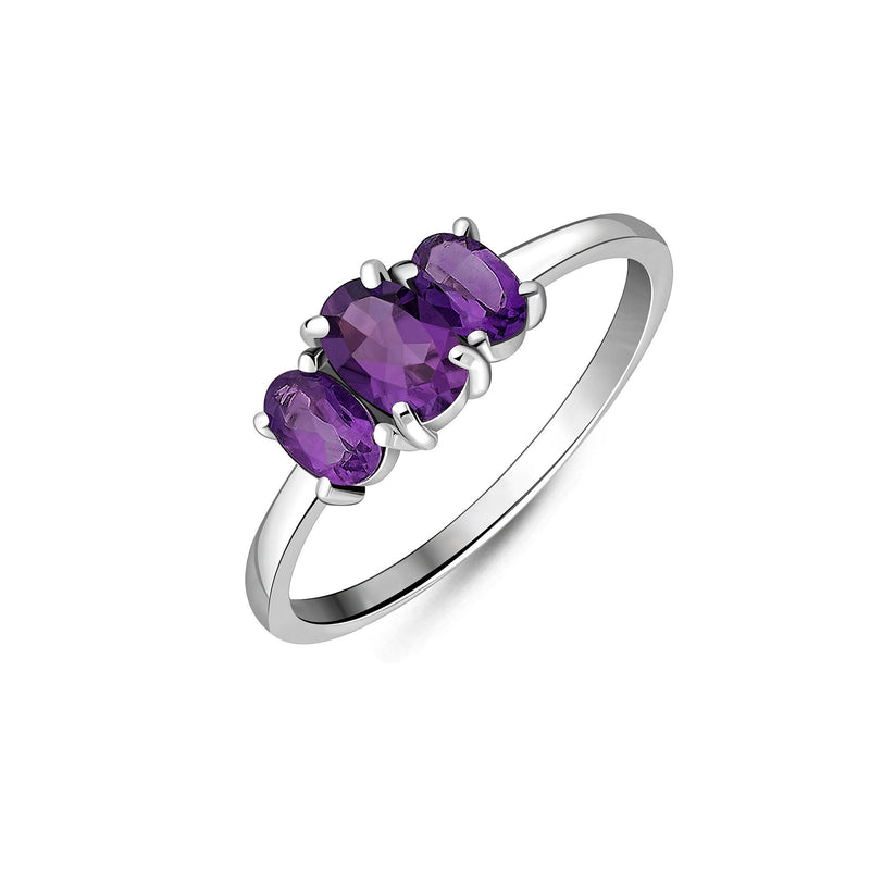 Sterling Silver Amethyst Oval Trilogy Ring