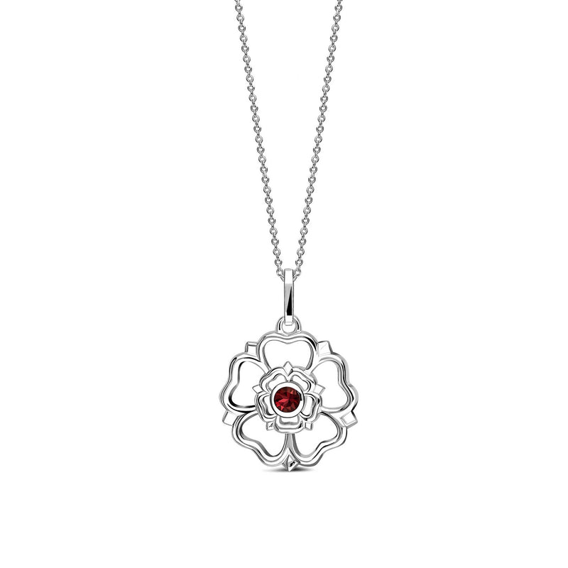 Sterling Silver Garnet Yorkshire Rose Pendant