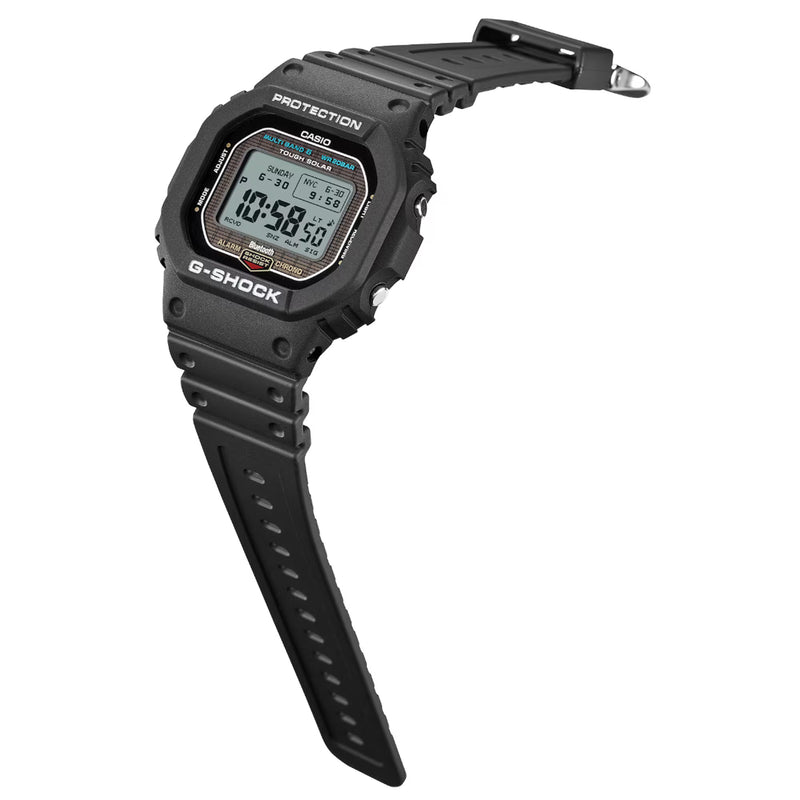 Black Casio G-Shock digital watch on a white background