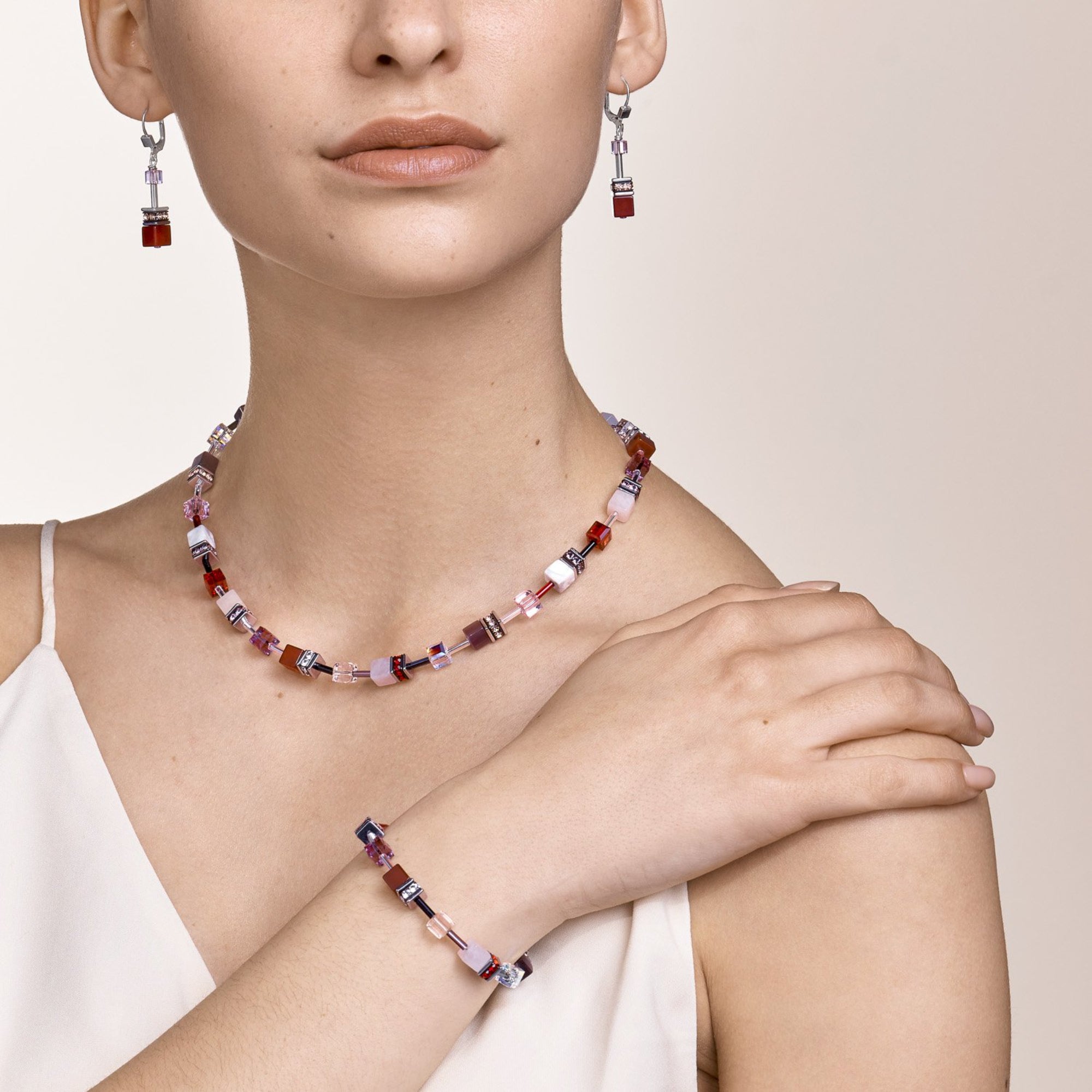 GeoCUBE Swarovski Crystals & Gemstones Red-Purple Necklace