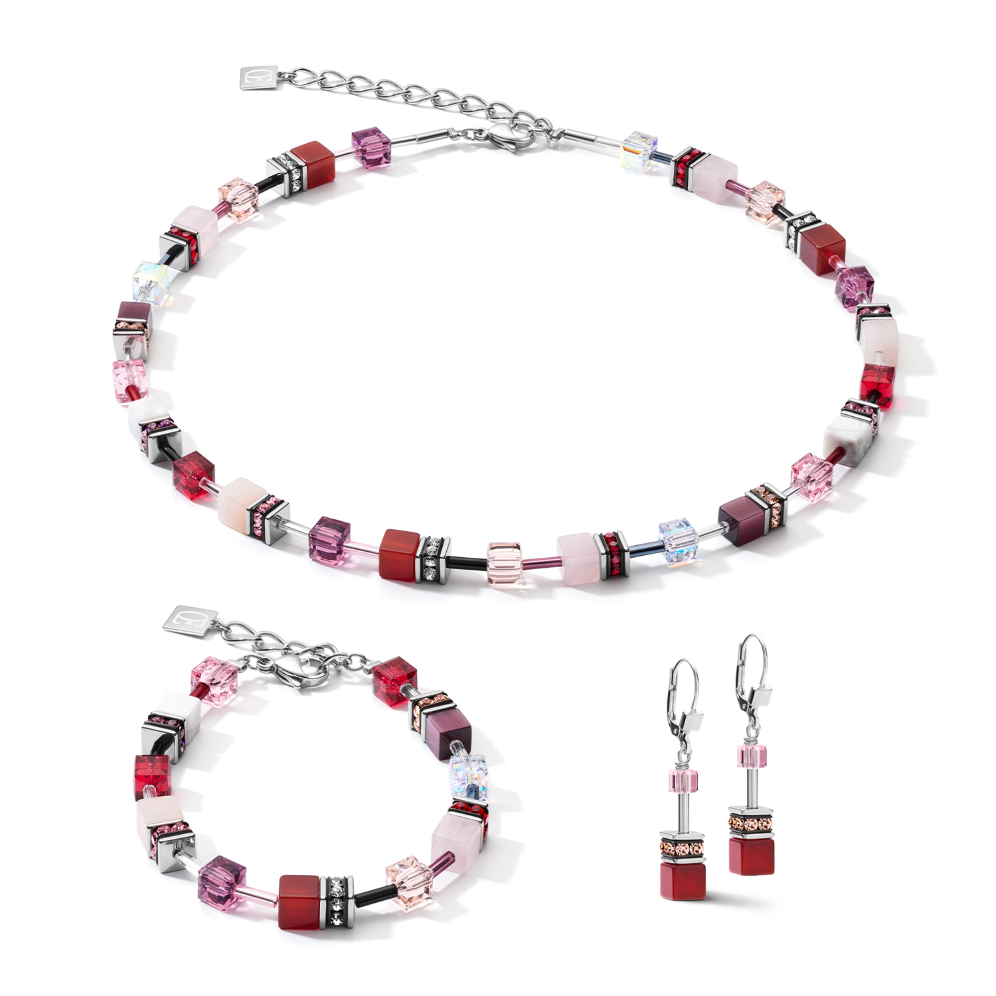 GeoCUBE Swarovski Crystals & Gemstones Red-Purple Necklace