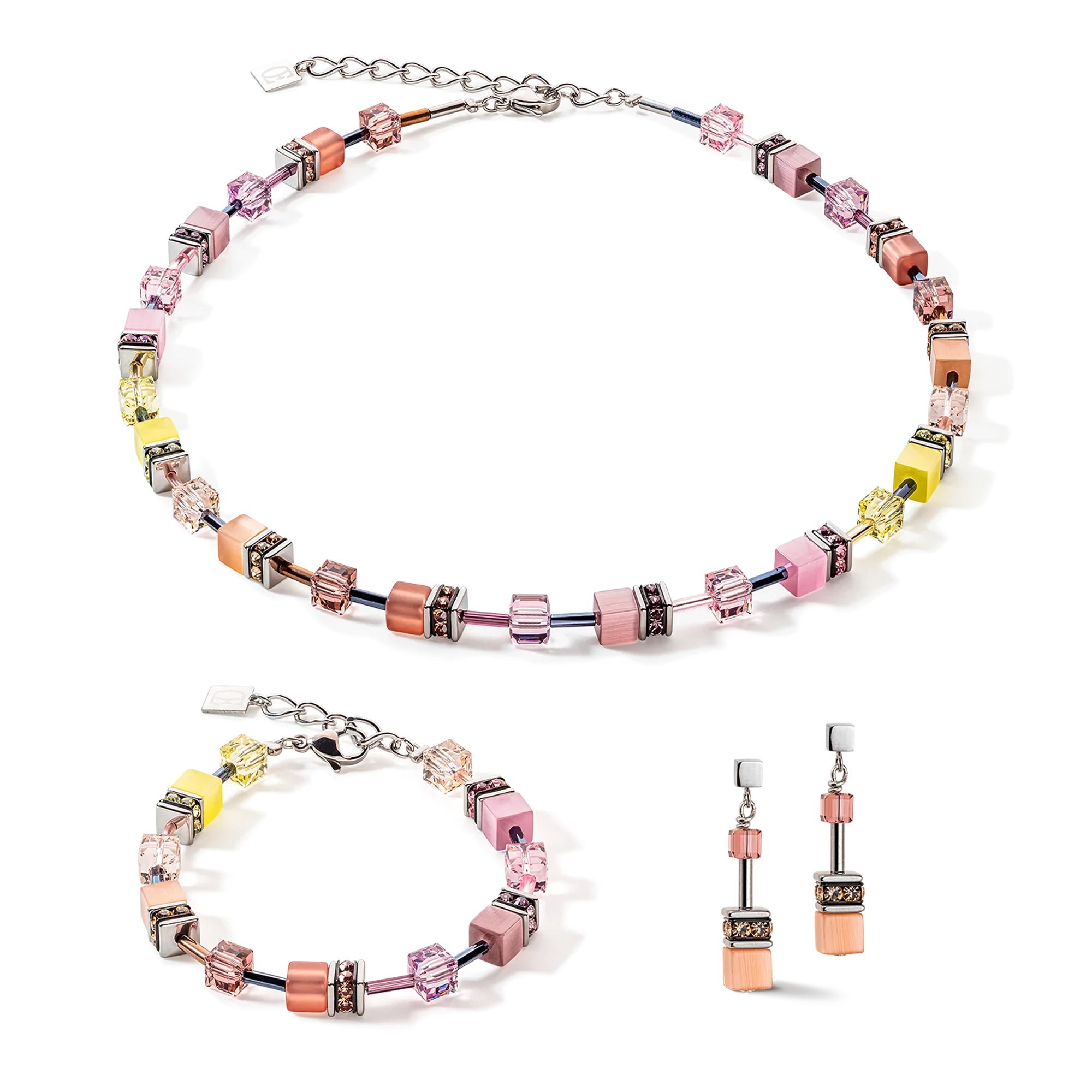 GeoCUBE Iconic Multicolour Vintage Lilac-Yellow Necklace