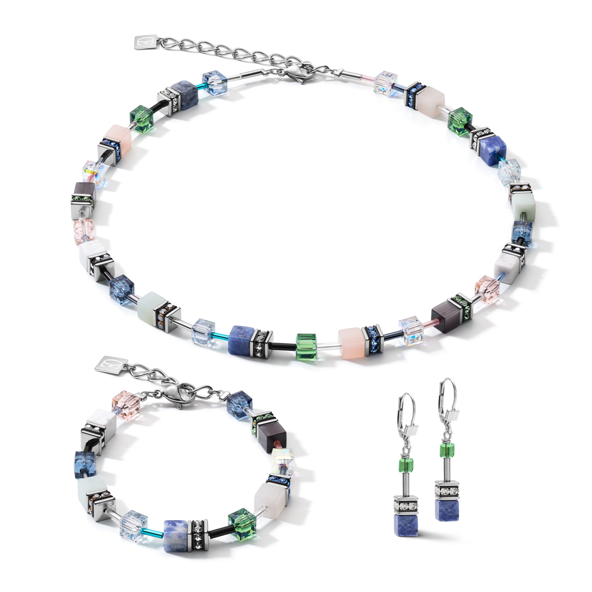 GeoCUBE Swarovski Crystals & Gemstones Blue-Green Bracelet