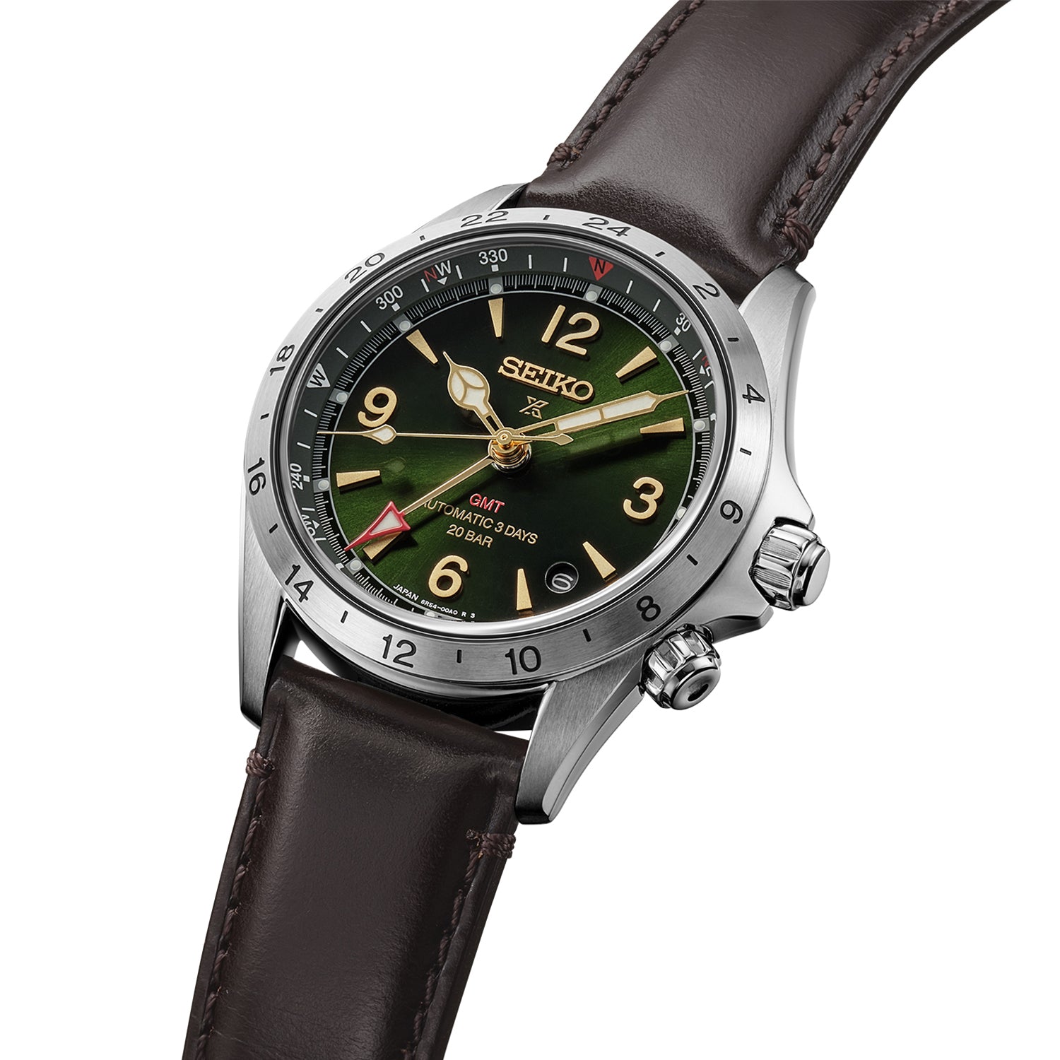 Seiko Prospex Alpinist Mechanical GMT Green Dial Leather Watch HBC007J1
