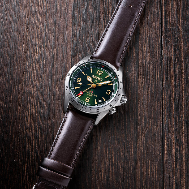 Seiko Prospex Alpinist Mechanical GMT Green Dial Leather Watch HBC007J1