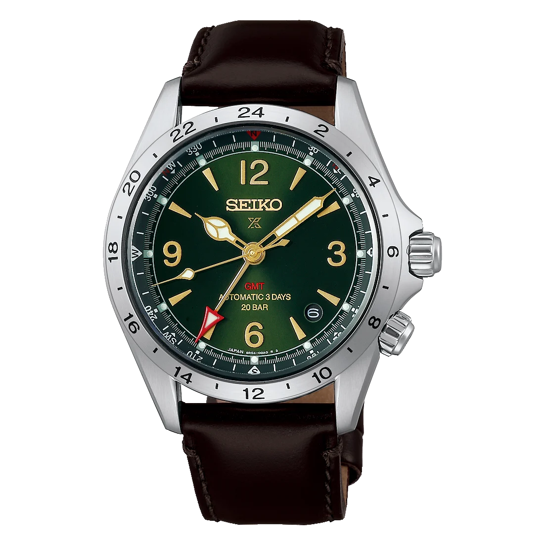 Seiko Prospex Alpinist Mechanical GMT Green Dial Leather Watch HBC007J1
