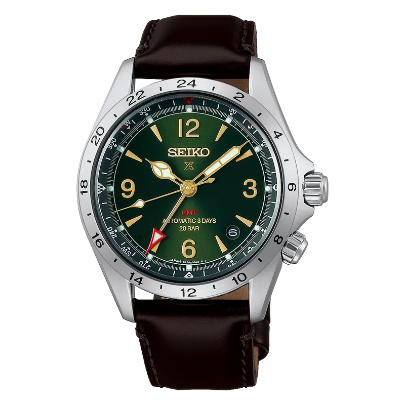 Seiko Prospex Alpinist Mechanical GMT Green Dial Leather Watch HBC007J1