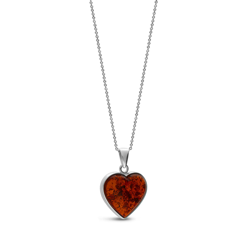 Sterling Silver Amber Handmade Heart Pendant