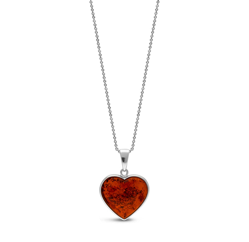Sterling Silver Amber Handmade Heart Pendant