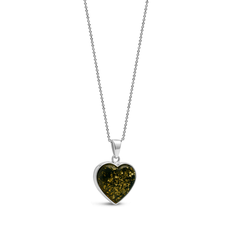 Sterling Silver Green Amber Heart Handmade Pendant