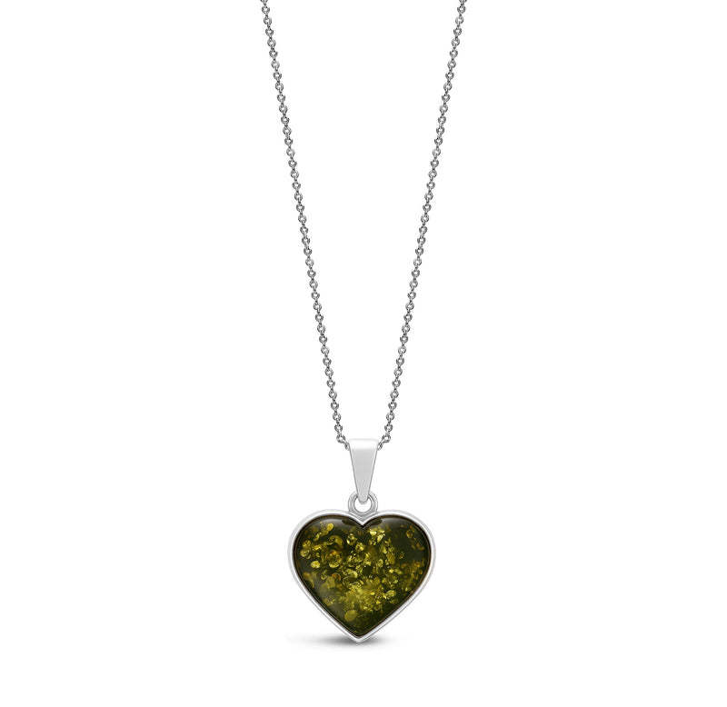 Sterling Silver Green Amber Heart Handmade Pendant