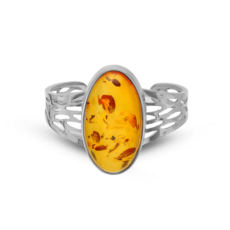 Sterling Silver Amber Handmade Bangle - HMJB-05