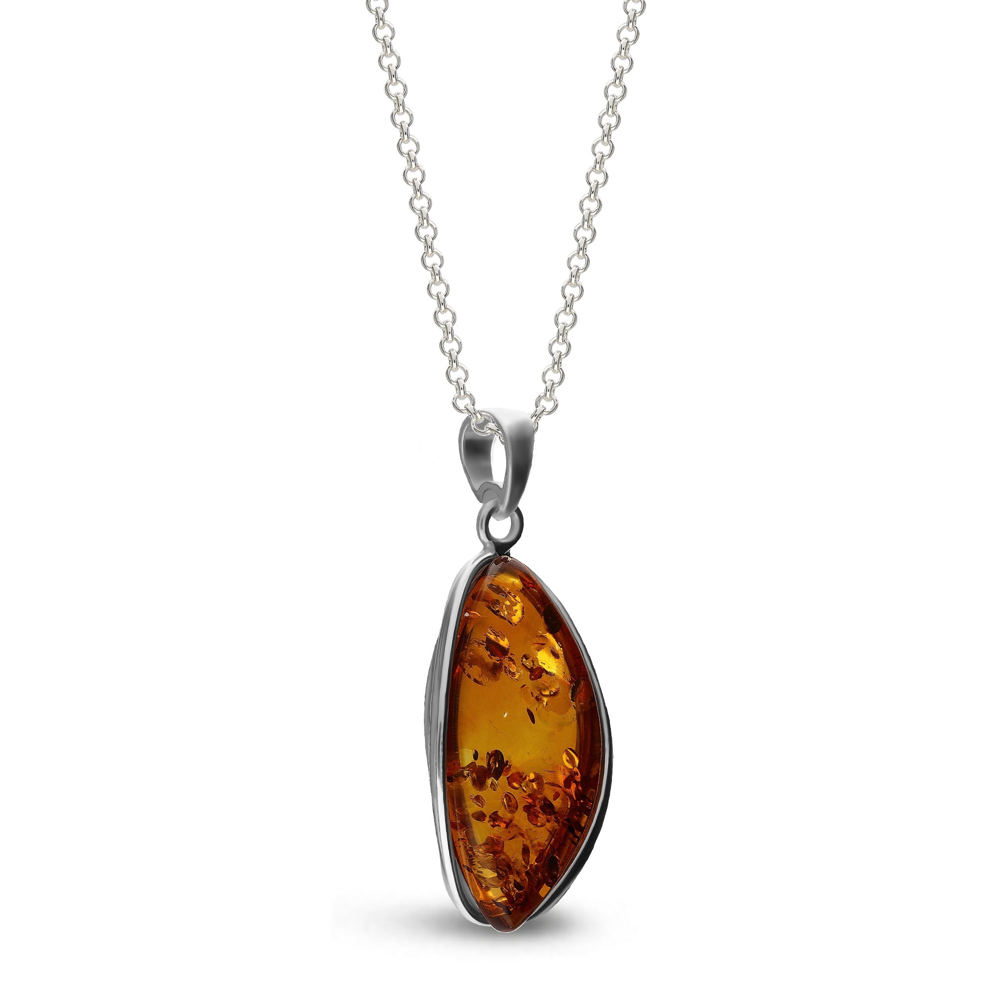 Sterling Silver Amber Handmade Marquise Pendant - HMJ17