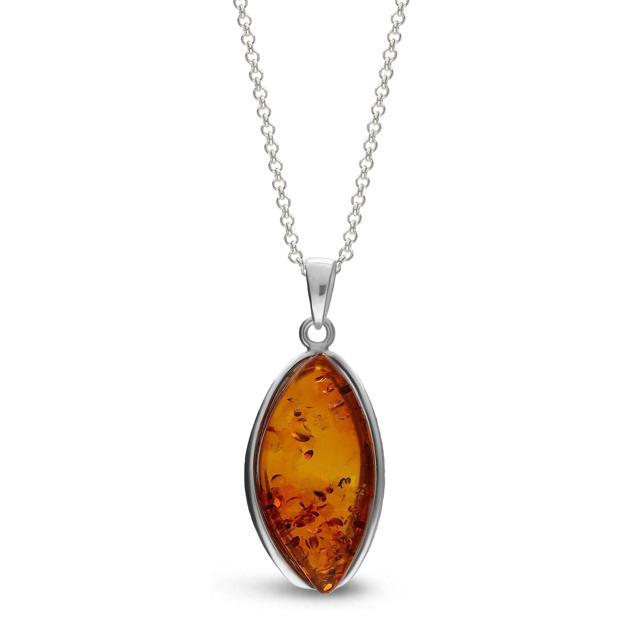 Sterling Silver Amber Handmade Marquise Pendant - HMJ17
