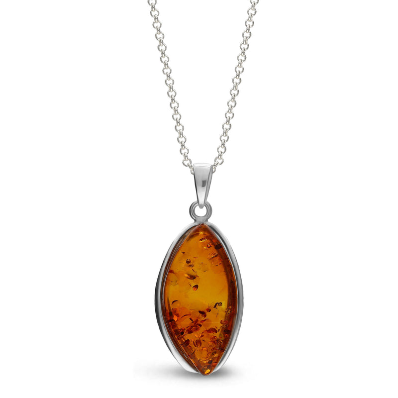 Sterling Silver Amber Handmade Marquise Pendant - HMJP-03