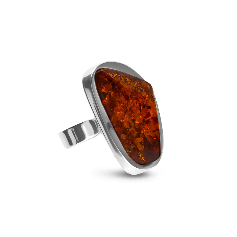 Sterling Silver Amber Handmade Ring - HMJR-01