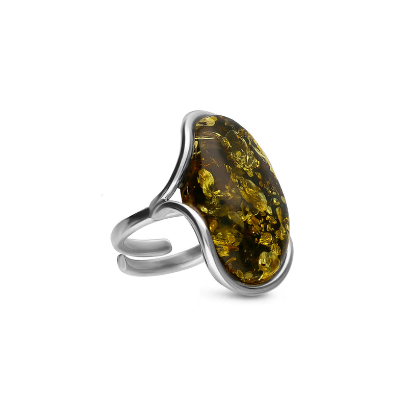 Sterling Silver Green Amber Handmade Ring - HMJR-02