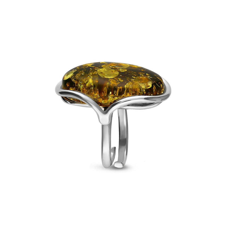 Sterling Silver Green Amber Handmade Ring - HMJR-02