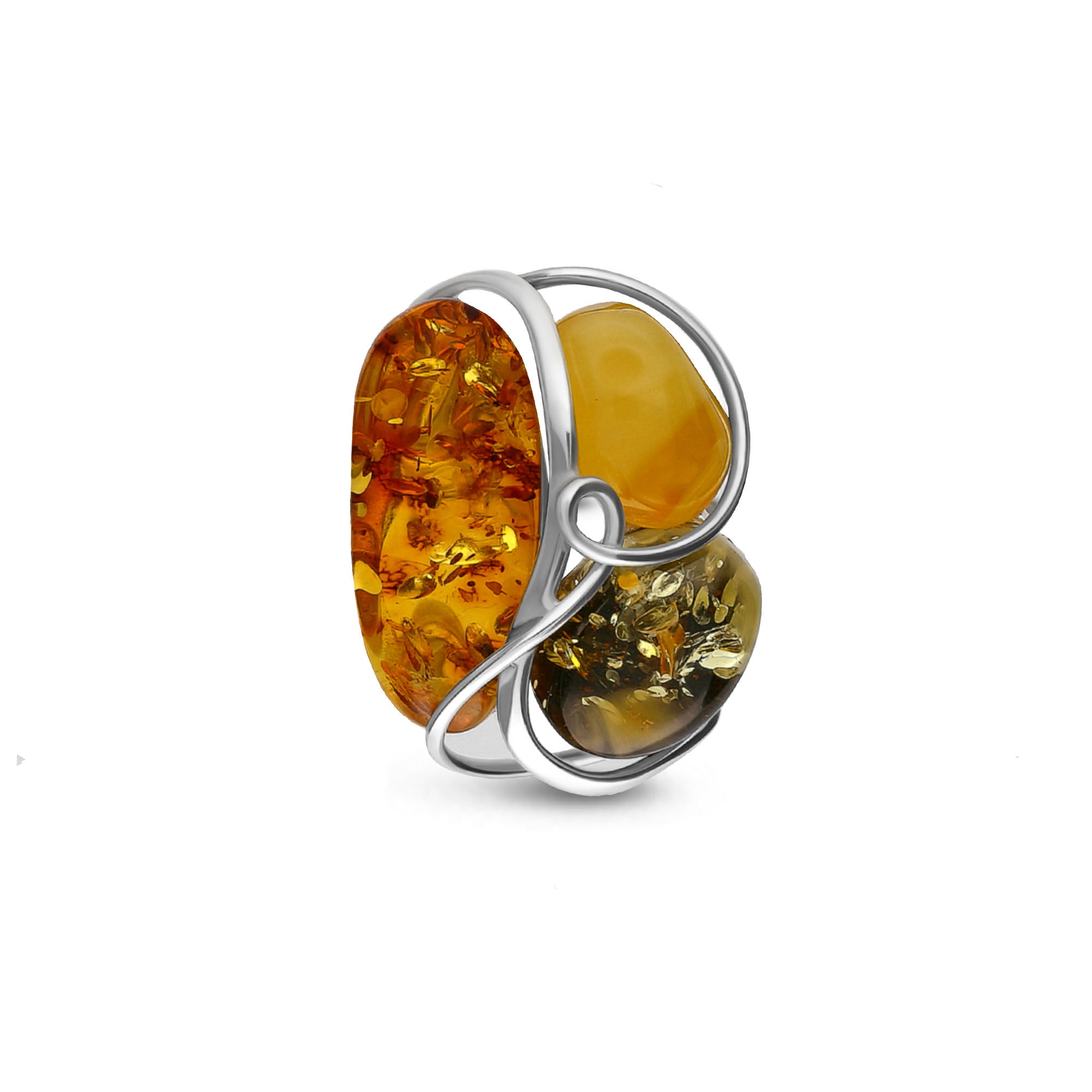 Sterling Silver Mixed Amber Handmade Ring - HMJ26
