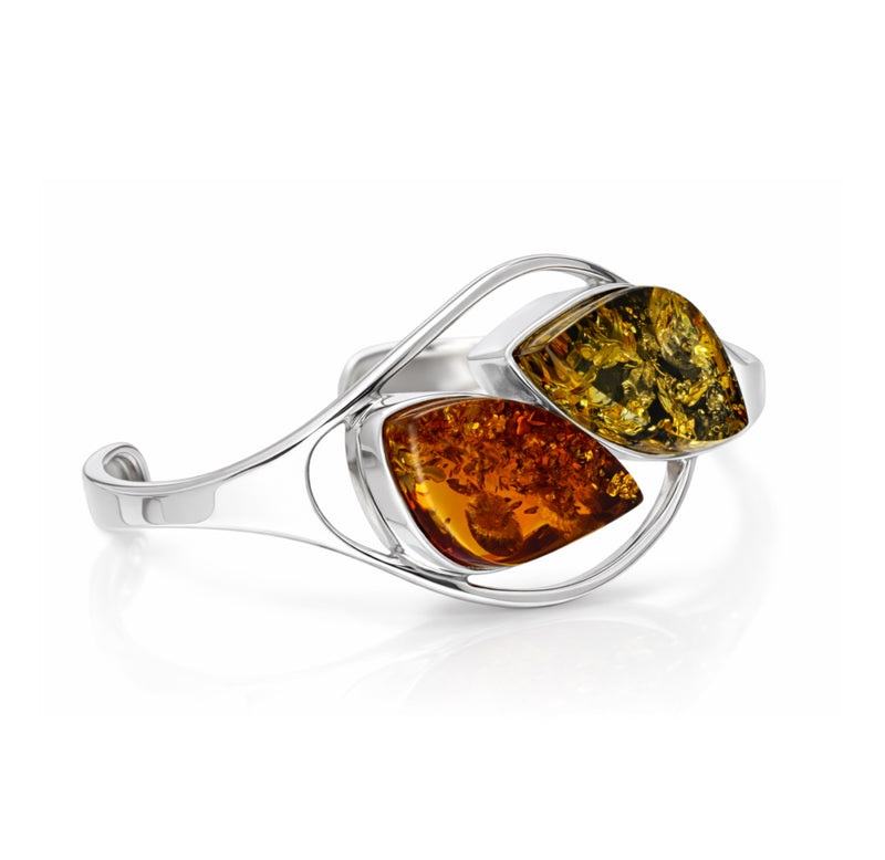 Sterling Silver Mixed Amber Handmade Bangle - HMJB-01