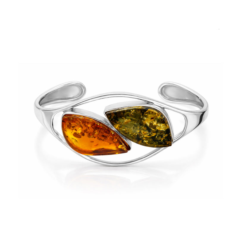 Sterling Silver Mixed Amber Handmade Bangle - HMJB-01