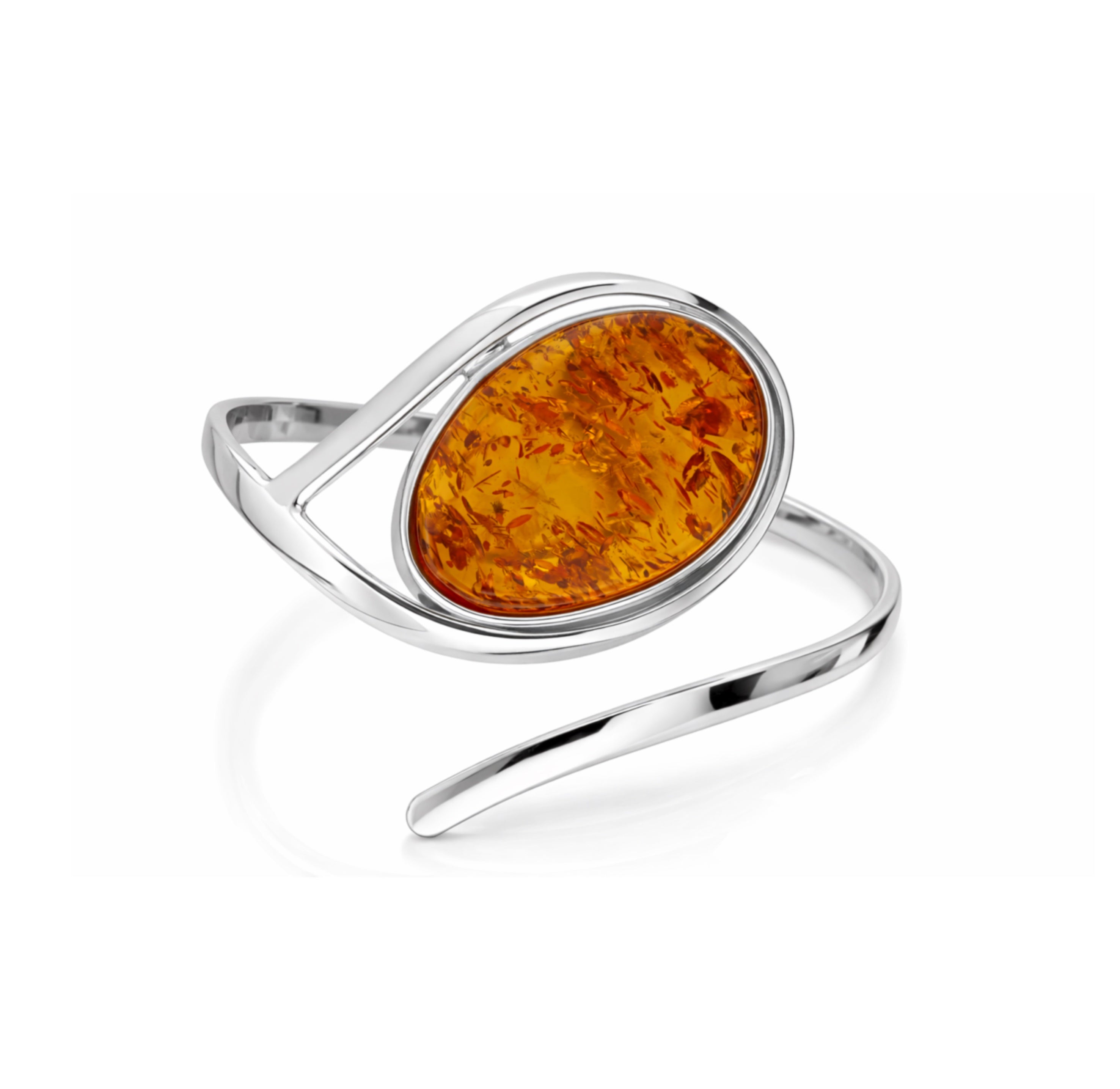 Sterling Silver Amber Oval Handmade Bangle