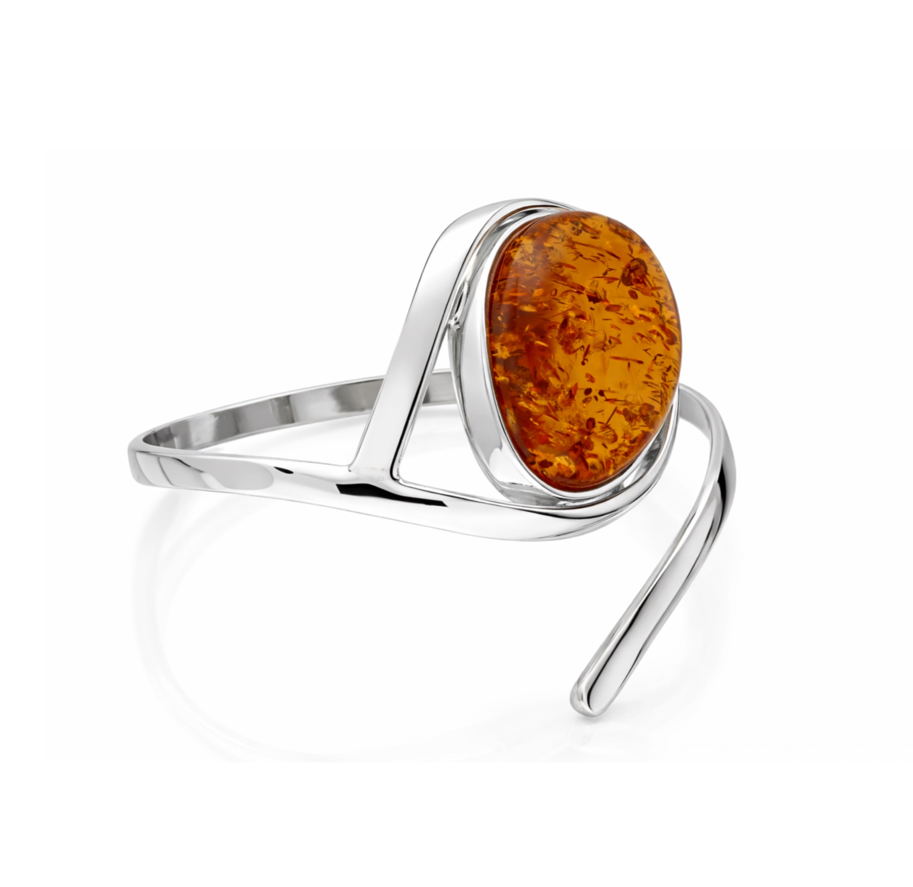 Sterling Silver Amber Oval Handmade Bangle