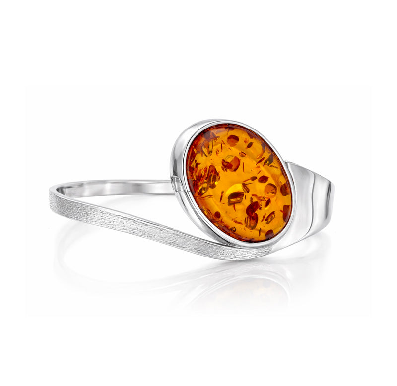 Sterling Silver Amber Oval Handmade Bangle -  HMJB-03