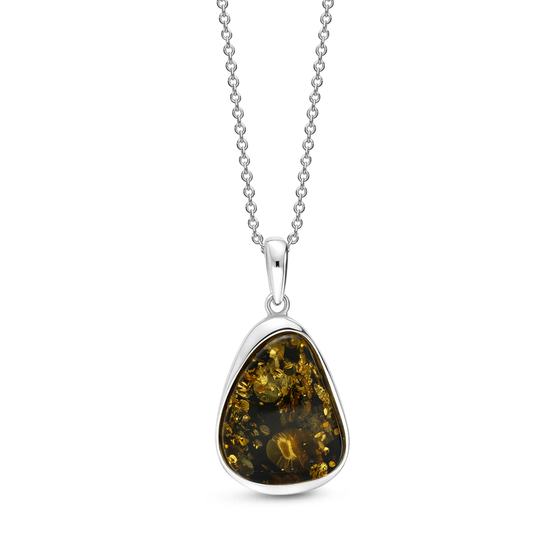 Sterling Silver Green Amber Handmade Pendant - HMJP-04