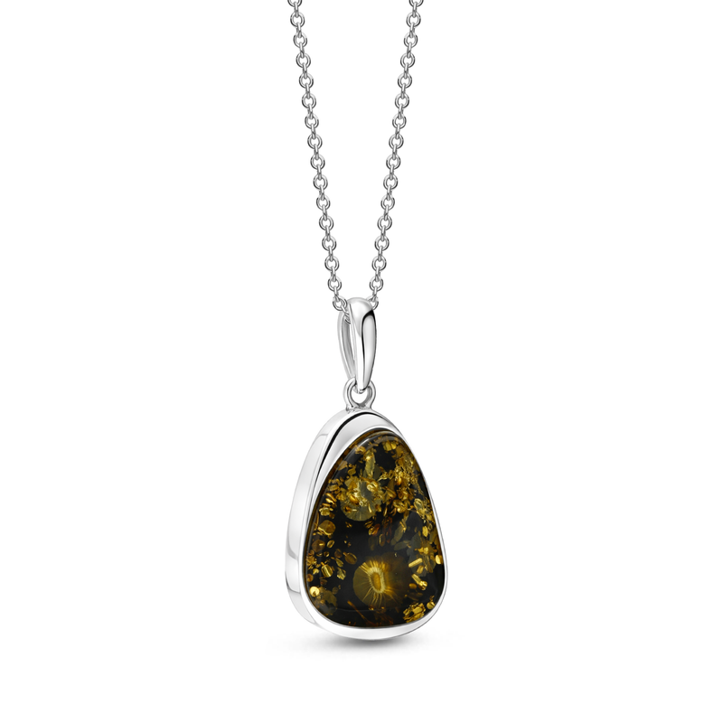 Sterling Silver Green Amber Handmade Pendant - HMJP-04