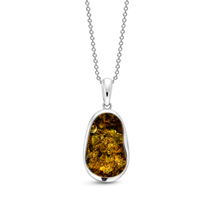 Sterling Silver Green Amber Handmade Pendant - HMJP-06