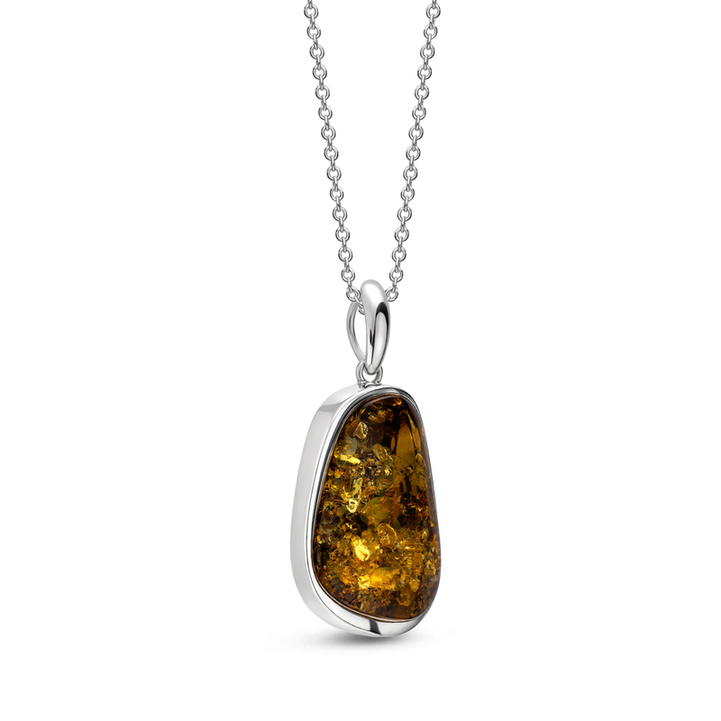 Sterling Silver Green Amber Handmade Pendant - HMJP-06