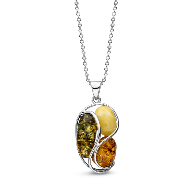 Sterling Silver Mixed Amber Handmade Pendant - HMJP-07