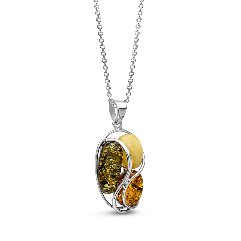 Sterling Silver Mixed Amber Handmade Pendant - HMJP-07