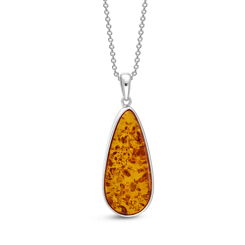 Sterling Silver Amber Handmade Pendant - HMJP-08