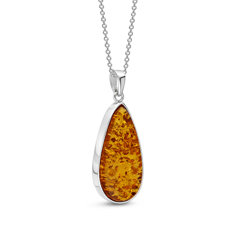 Sterling Silver Amber Handmade Pendant - HMJP-08