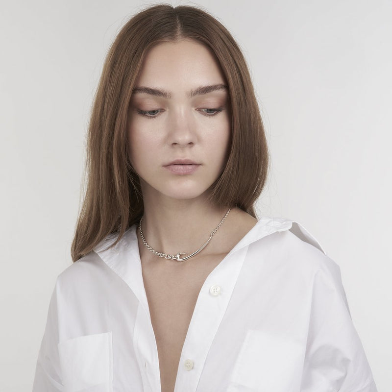 Silver Hook Chain Choker Necklace
