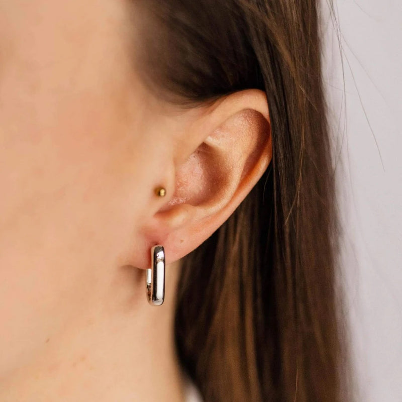 Silver Bold Long Hoop Earrings 20mm