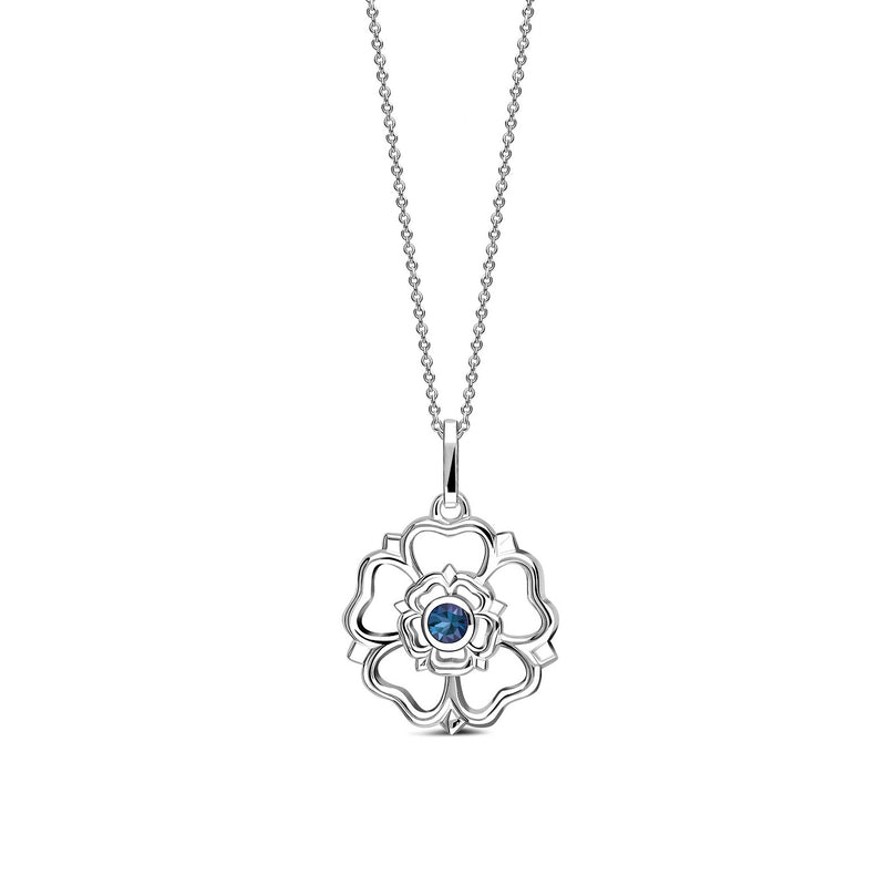 Sterling Silver London Blue Topaz Yorkshire Rose Pendant