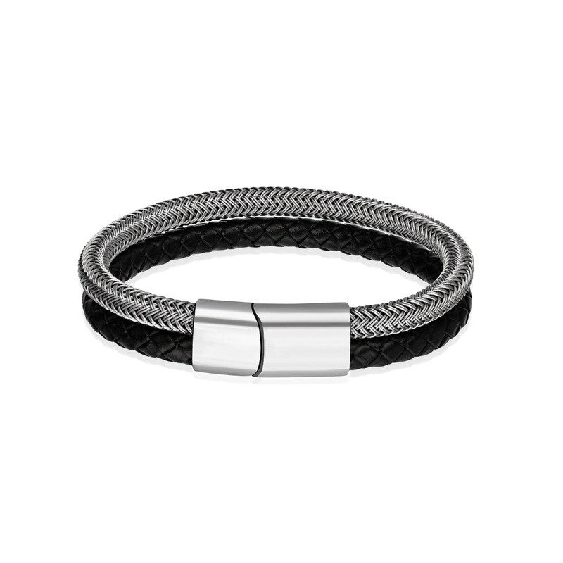 Stainless Steel and Leather Twin Rope Bracelet