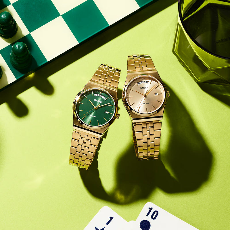 Casio Vintage Gold Green Day-Date Watch MTP-B146G-3AVEF