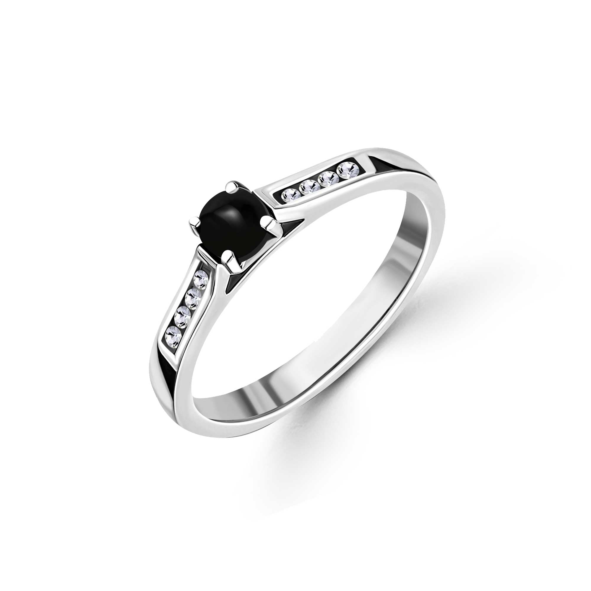 Whitby Jet & Diamond 0.10ct Engagement Ring